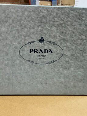 Prada Light Blue Logo shoe Box+ tissue paper + dust bag